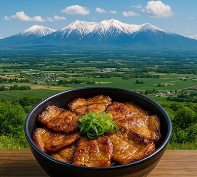 スノーピーク十勝ポロシリキャンプ場　十勝平野と十勝豚丼の画像