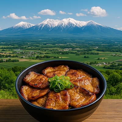 スノーピーク十勝ポロシリキャンプ場　十勝平野と十勝豚丼の画像